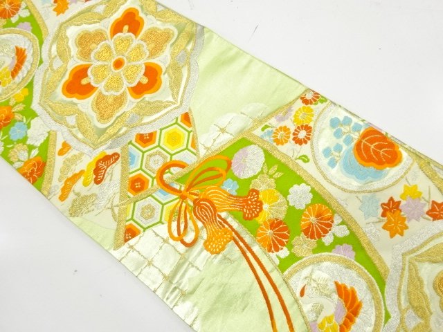 JAPANESE KIMONO / ANTIQUE ANTIQUE HANA-MON / CRANES / BRAIDED CORDS /